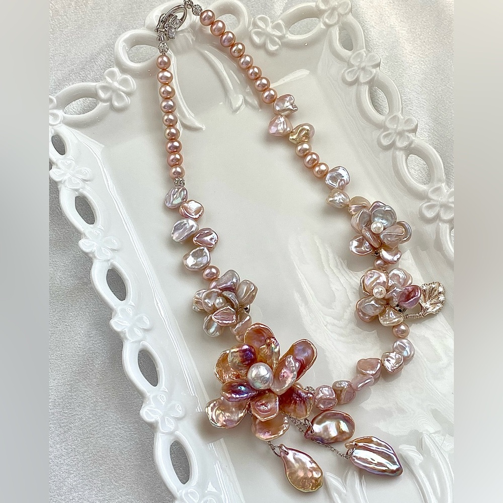 N155- Handmade Premium Four Double Layered Sakura Pink Petal Necklace